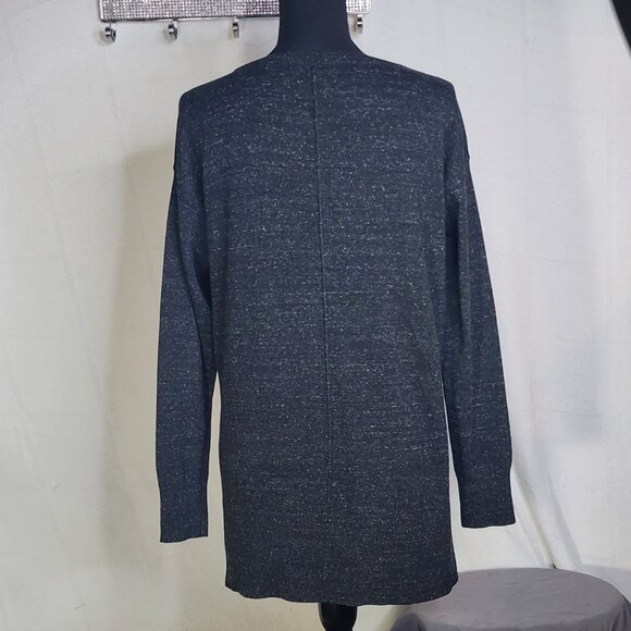 Banana Republic Grey Black White Flecks Center Seam Cotton Poly LS Sweater Sz M - Picture 11 of 16